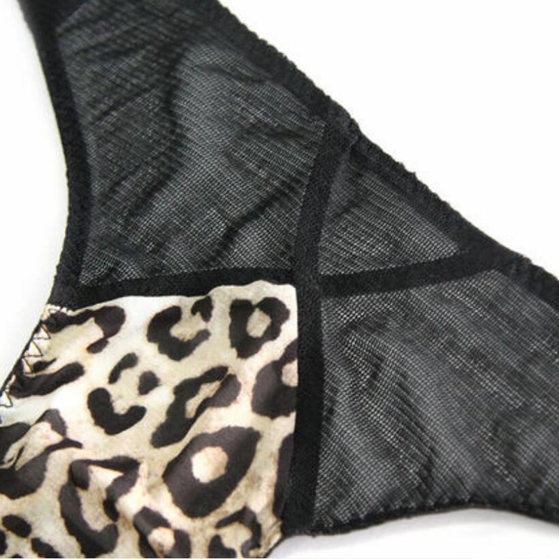 Leopard Silk Underwear Women G-string Sexy String Lingerie Lace Thong Briefs Natural Silk Panties Knickers Tangas Bragas